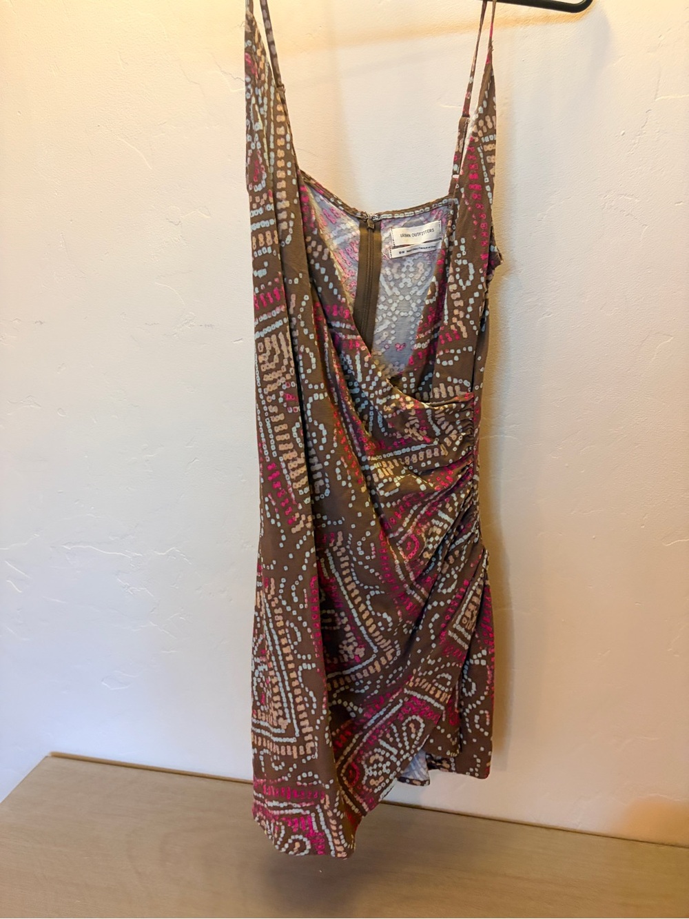 Urban Outfitters Brown Mini Dress with Pink & Cream Print